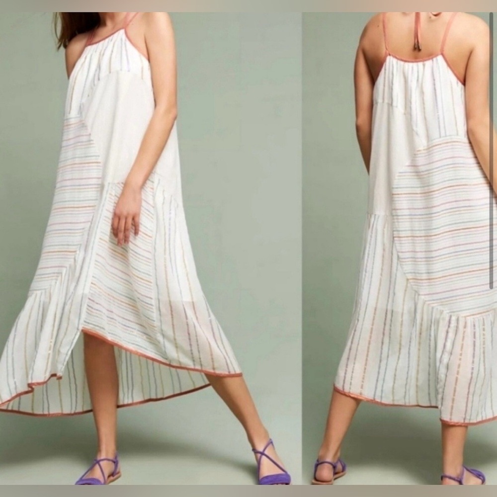 Anthropologie Akemi+Kin Deana white swing stripe metallic shimmer midi dress